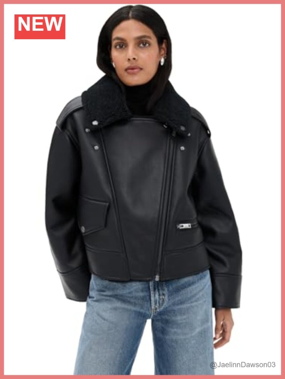 Faux Leather Faux Shearling Moto Jacket Asymmetrical Zip
